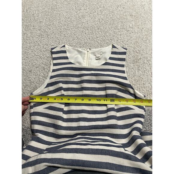 J. Crew Women's 4 Striped Pleated Sheath Dress Navy White Sleeveless Knee Length - Picture 5 of 10